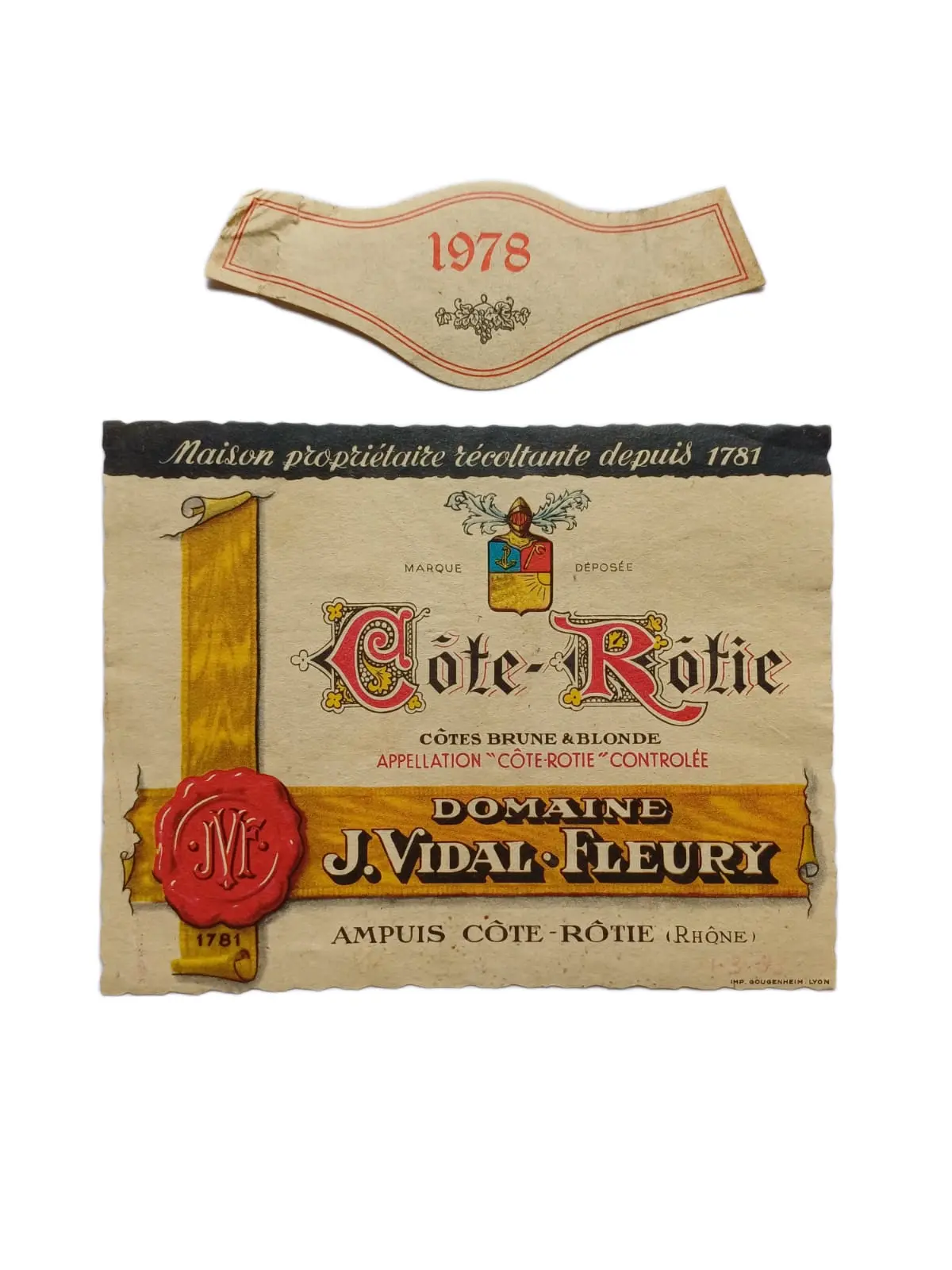 Étiquette vin Côte-Rôtie 1978 – J.Vidal Fleury Vinaé