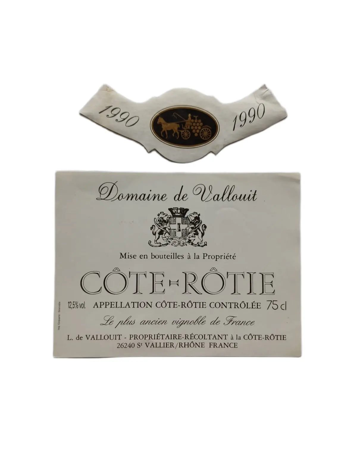 Étiquette vin Côte-Rôtie 1990 – Vallouit Vinaé