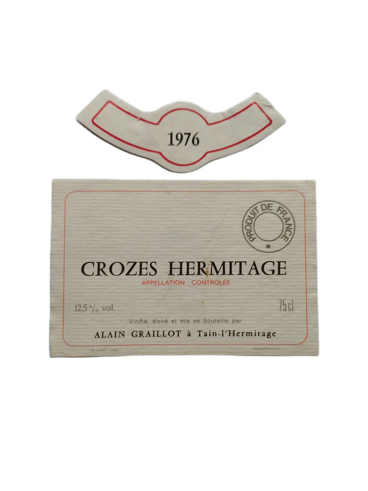 Étiquette vin Crozes-Hermitage 1976 – Alain Graillot Vinaé