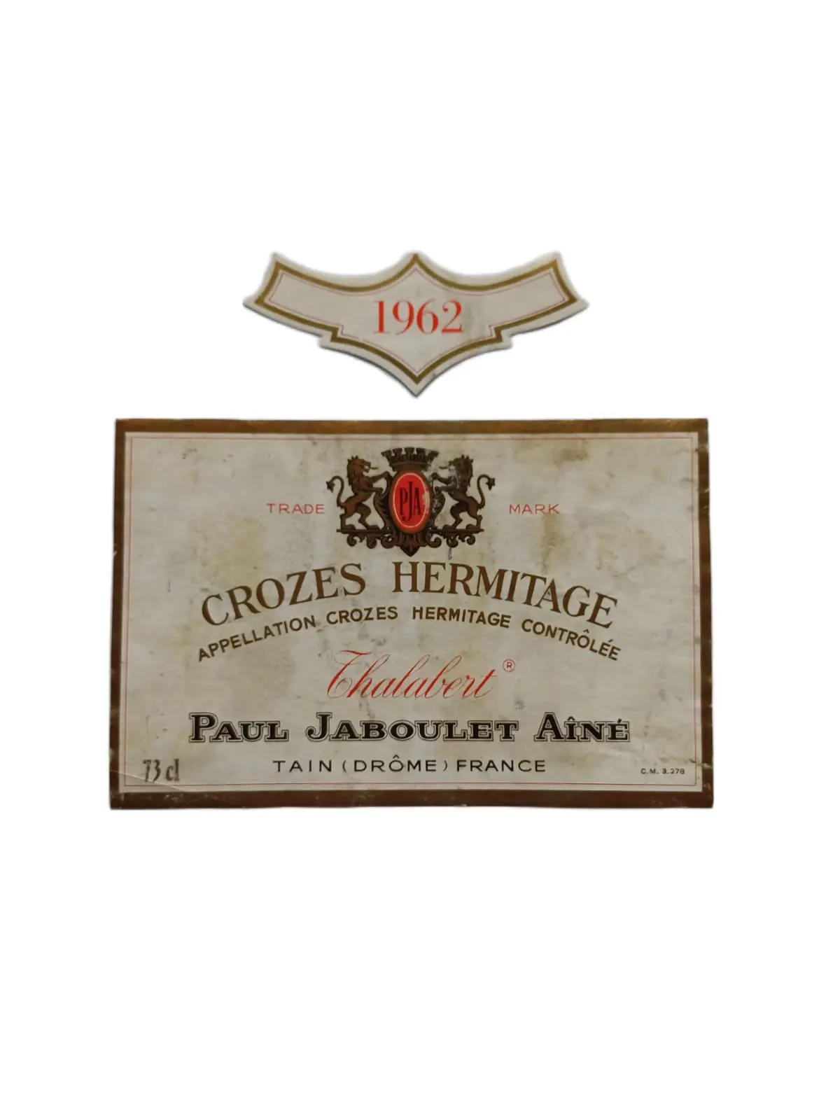 Étiquette vin Crozes-Hermitage 1962 – Paul Jaboulet Ainé Vinaé