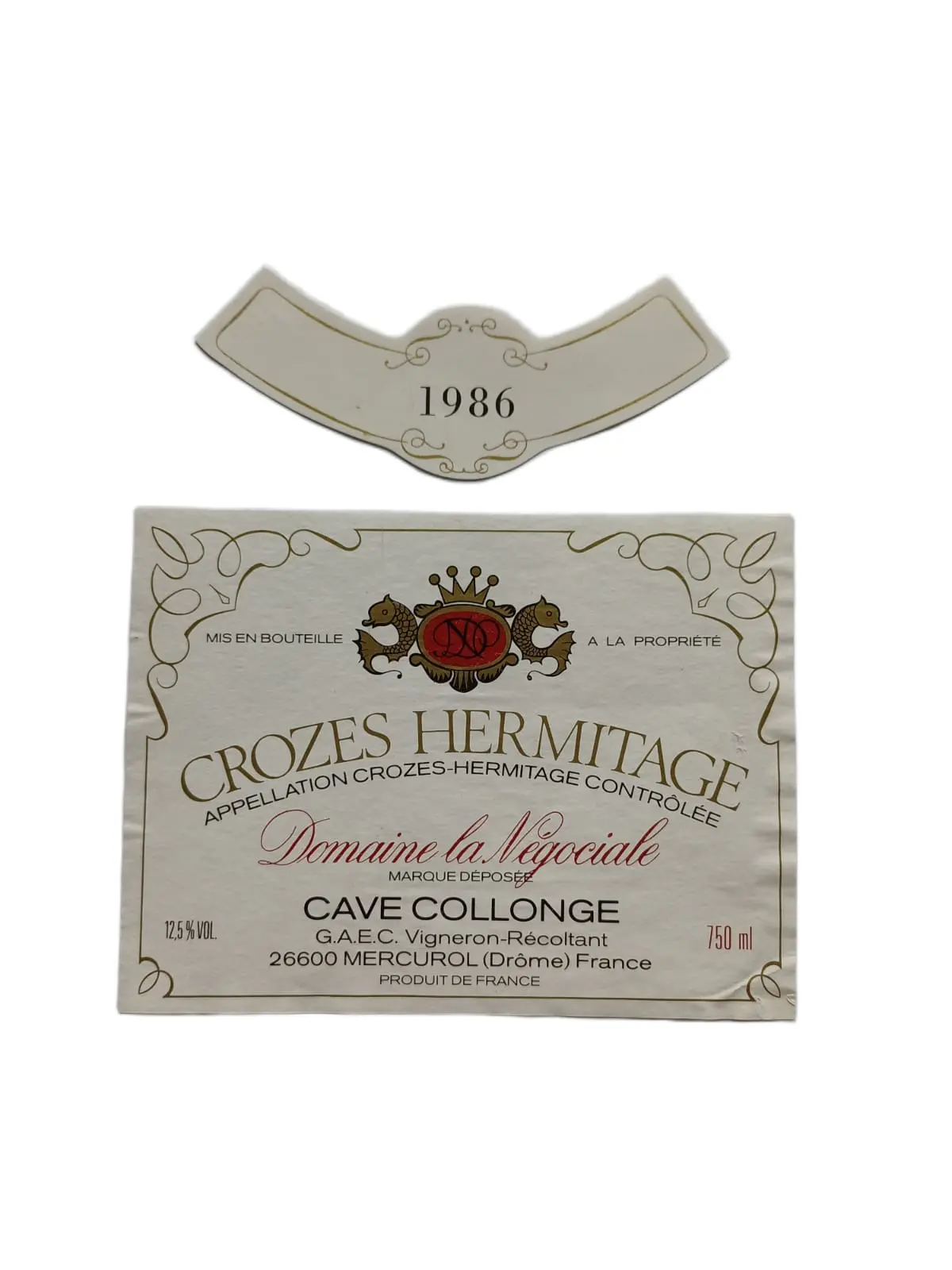 Étiquette vin Crozes-Hermitage 1986 – La Négociale Vinaé