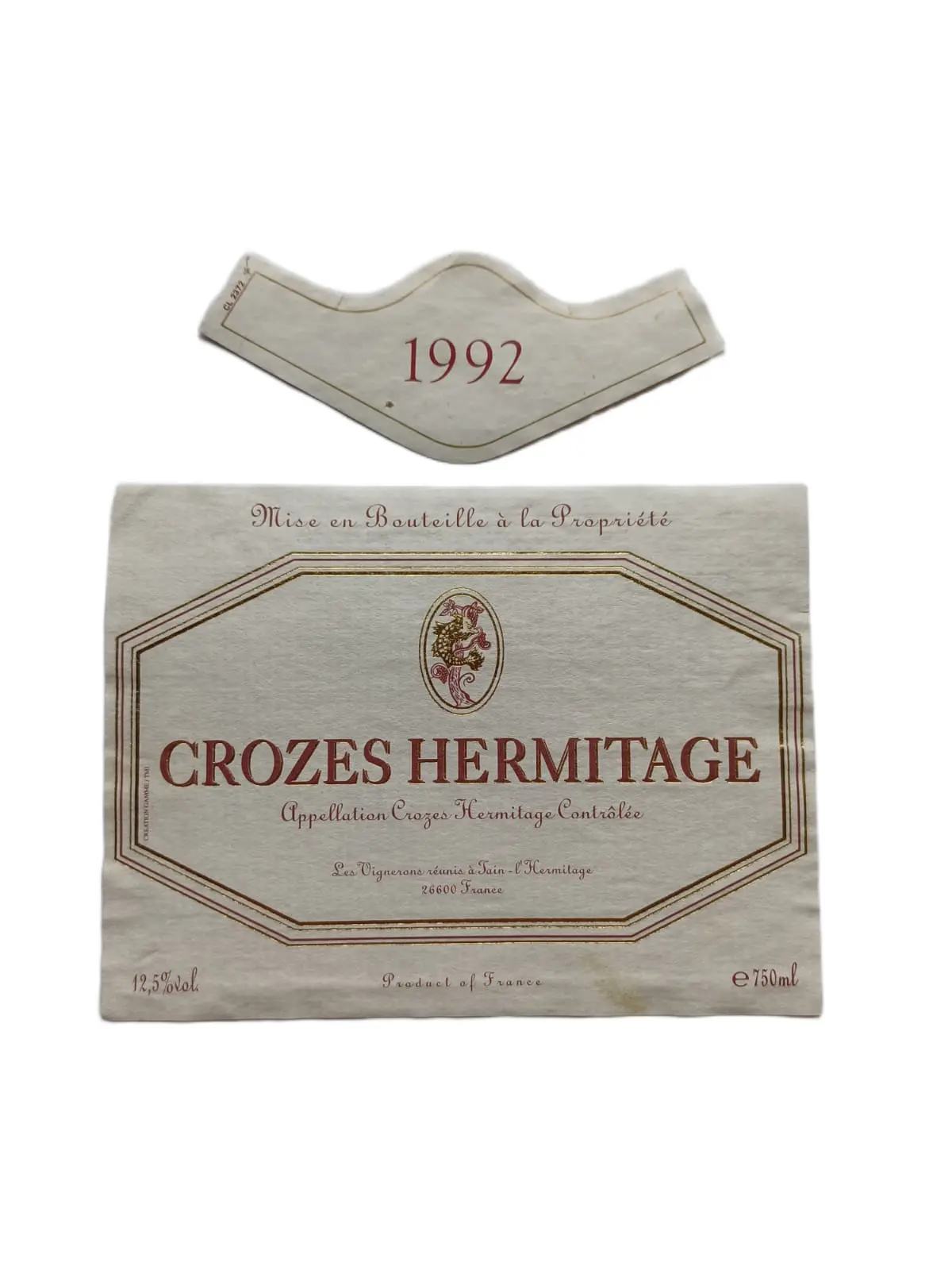 Étiquette vin Crozes-Hermitage 1992 – Vignerons de tain Vinaé