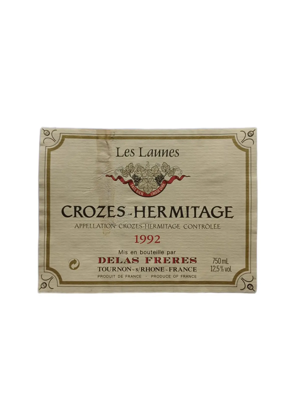 Étiquette vin Crozes-Hermitage 1992 – Delas Freres Vinaé