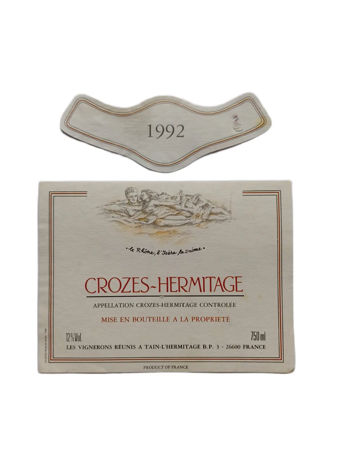 Étiquette vin Crozes-Hermitage 1992 – Vignerons de tain Vinaé