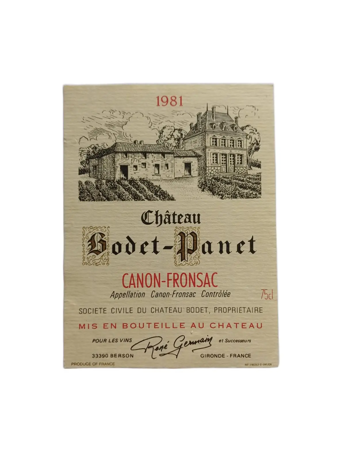 Étiquette vin Canon-Fronsac 1981 – Godet-Panet Vinaé