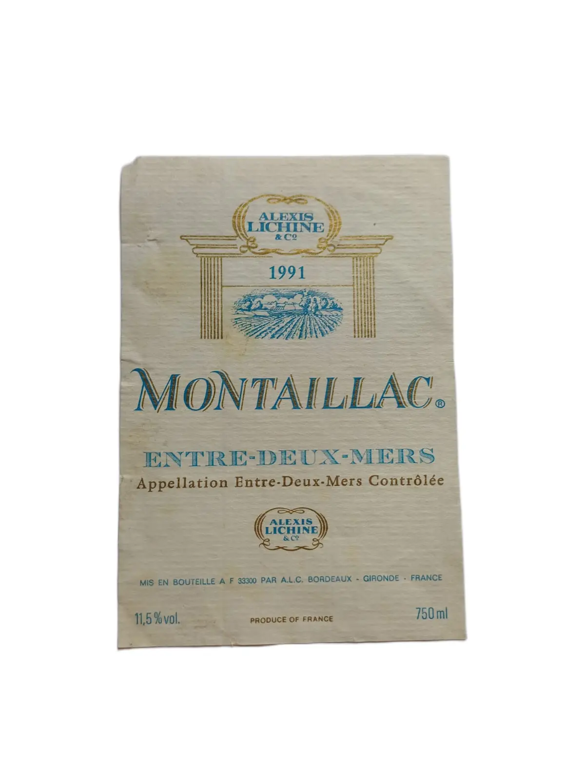 Étiquette vin Entre-Deux-Mers 1991 – Montaillac Vinaé