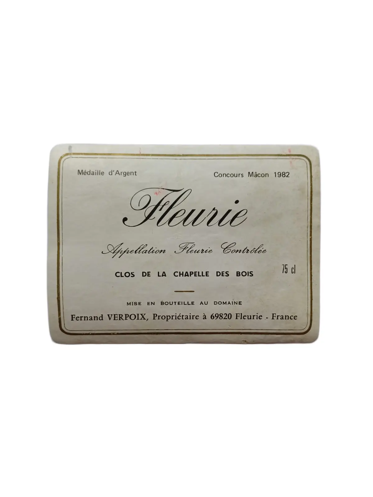 Étiquette vin Fleurie 1982 – Verpoix Fernand Vinaé