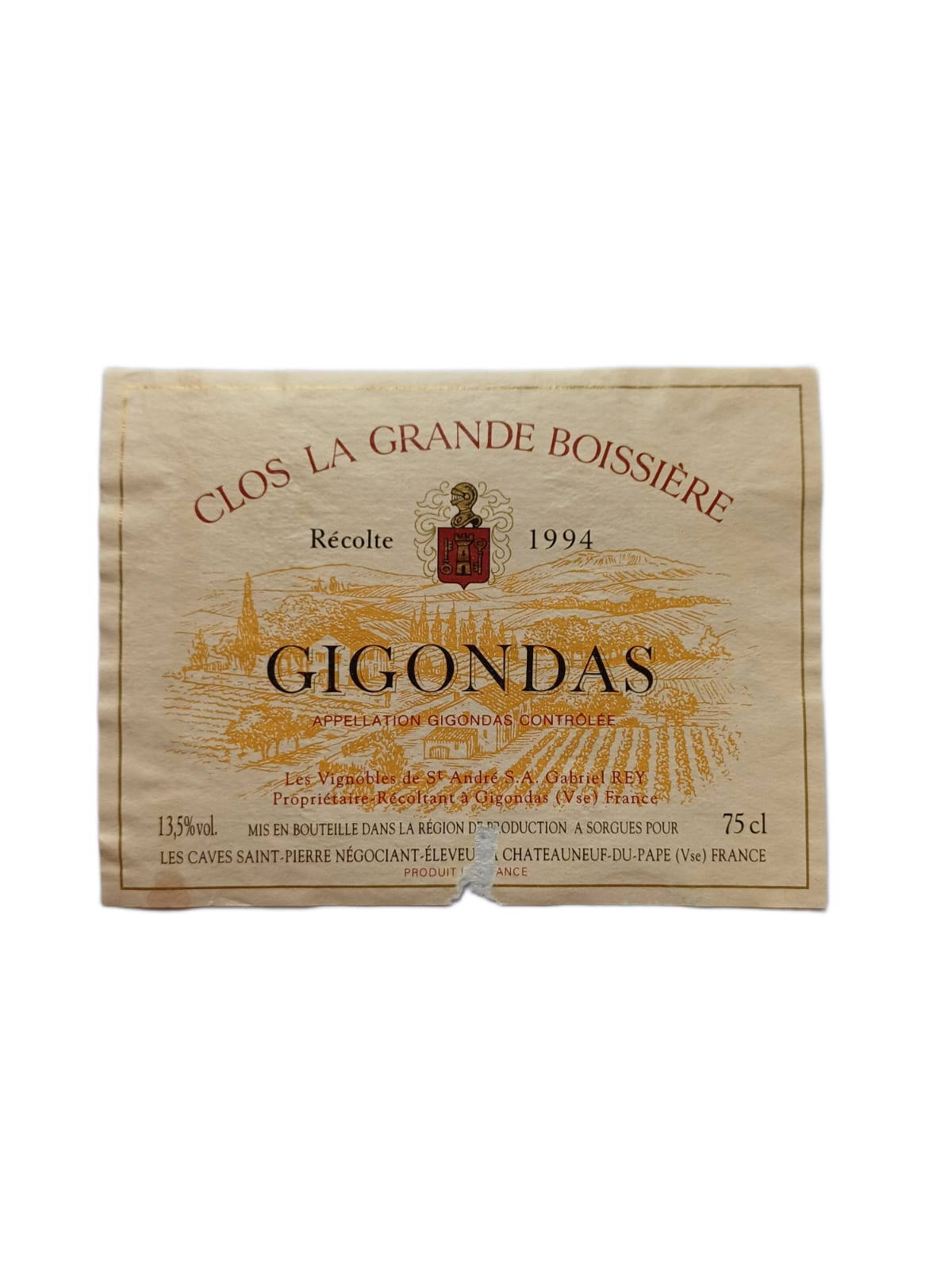 Étiquette vin Gigondas 1994 – Gabriel Rey Vinaé