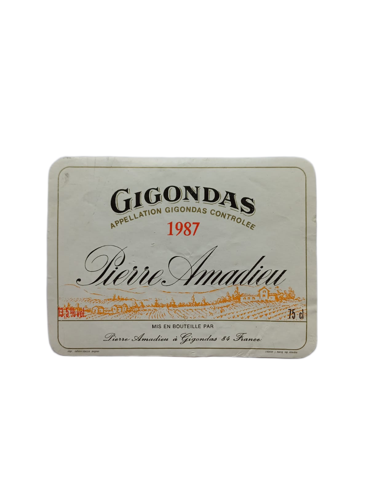 Étiquette vin Gigondas 1987 – Pierre Amadieu Vinaé