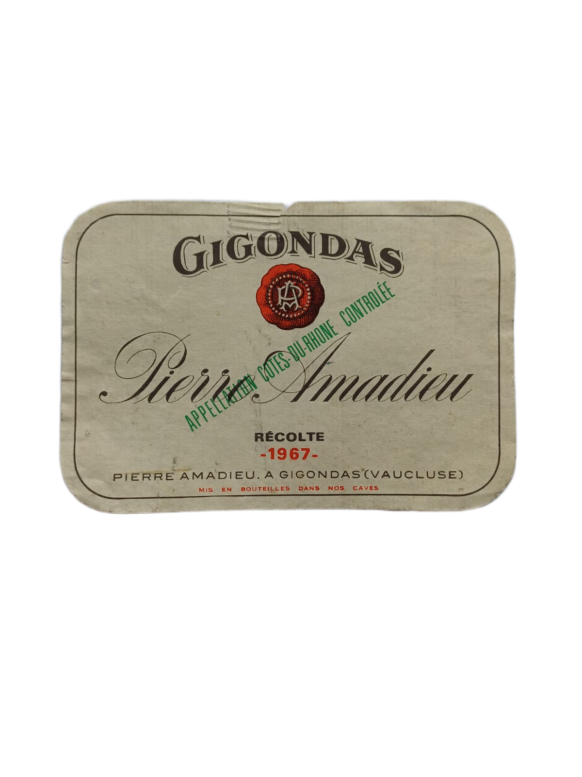 Étiquette vin Gigondas 1967 – Pierre Amadieu Vinaé
