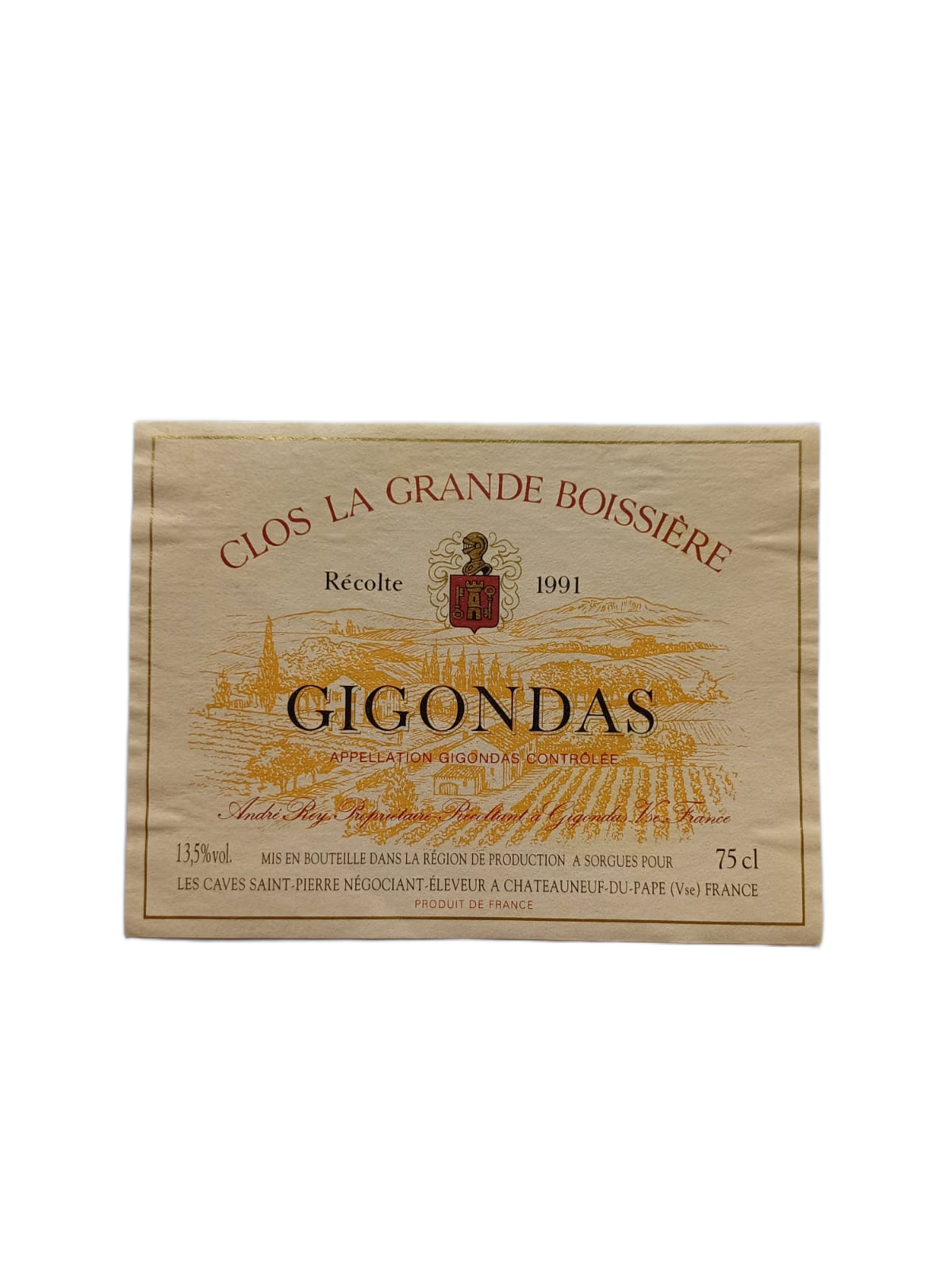 Étiquette vin Gigondas 1991 – André Rey Vinaé