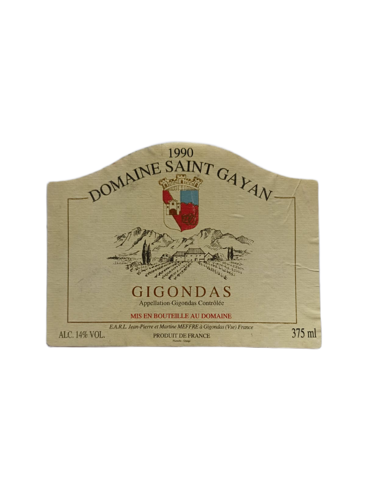 Étiquette vin Gigondas 1990 – Saint Gayan Vinaé