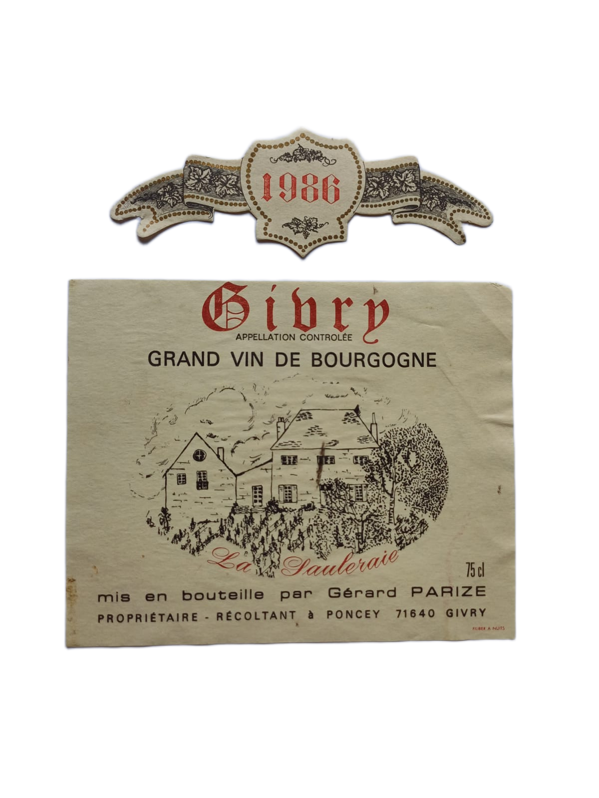 Étiquette vin Givry 1986 – Gérard Parize Vinaé
