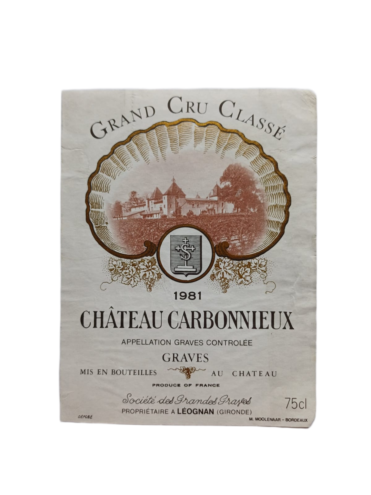 Étiquette vin Graves 1981 – Château Carbonnieux Vinaé