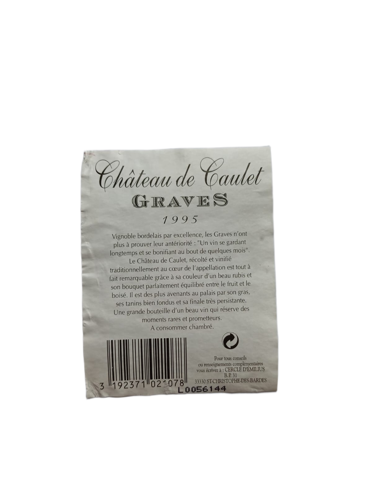 Étiquette vin Graves 1995 – Château de Gaulet Vinaé