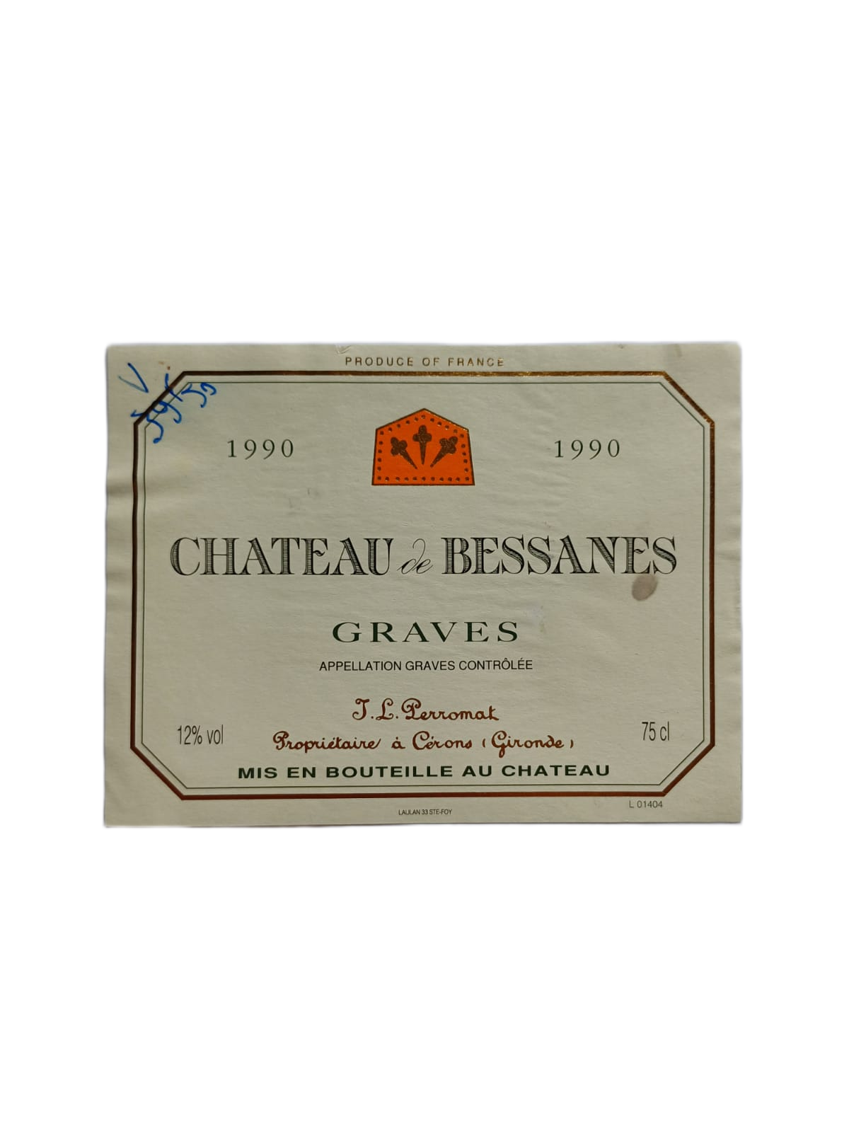 Étiquette vin Graves 1993 – Château de bessantes Vinaé