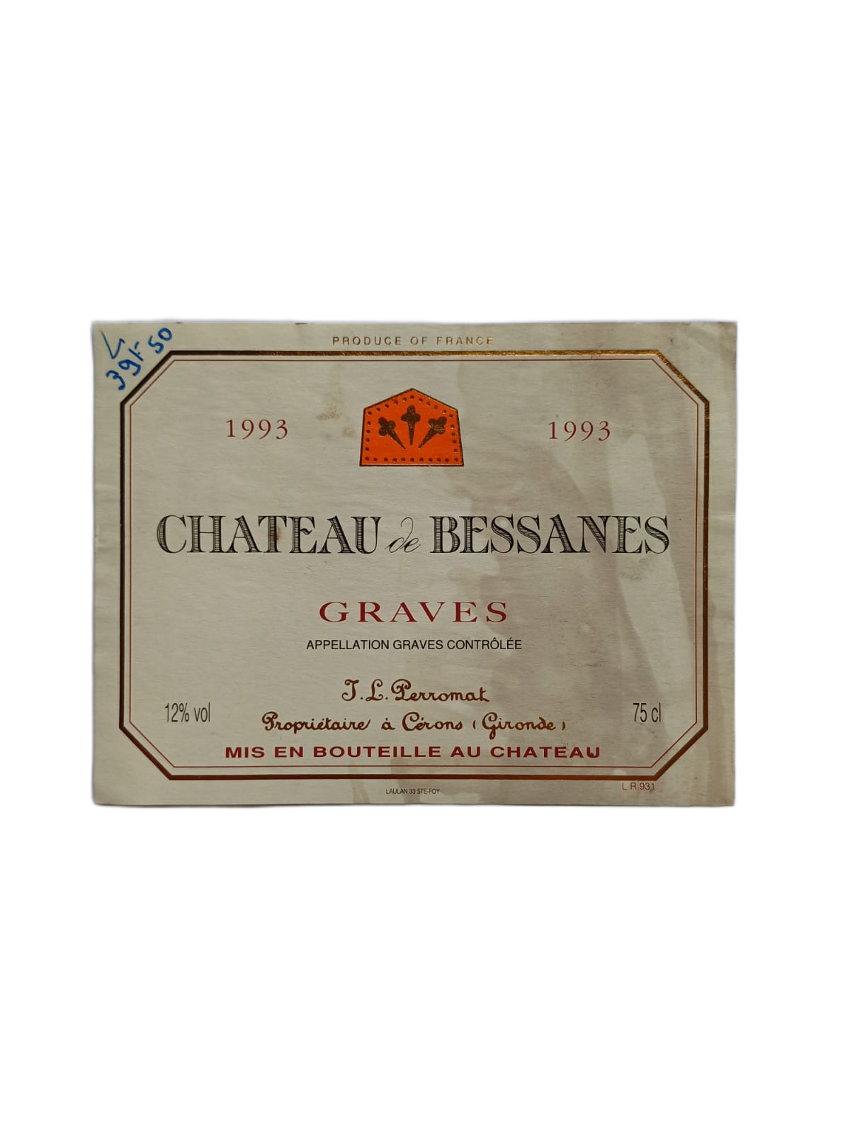 Étiquette vin Graves 1990 – Château de Bessantes Vinaé