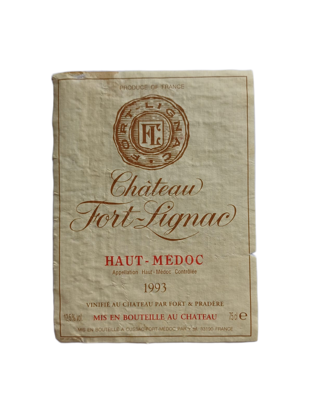 Étiquette vin Haut-Médoc 1993 – Château Fort-Lignac Vinaé