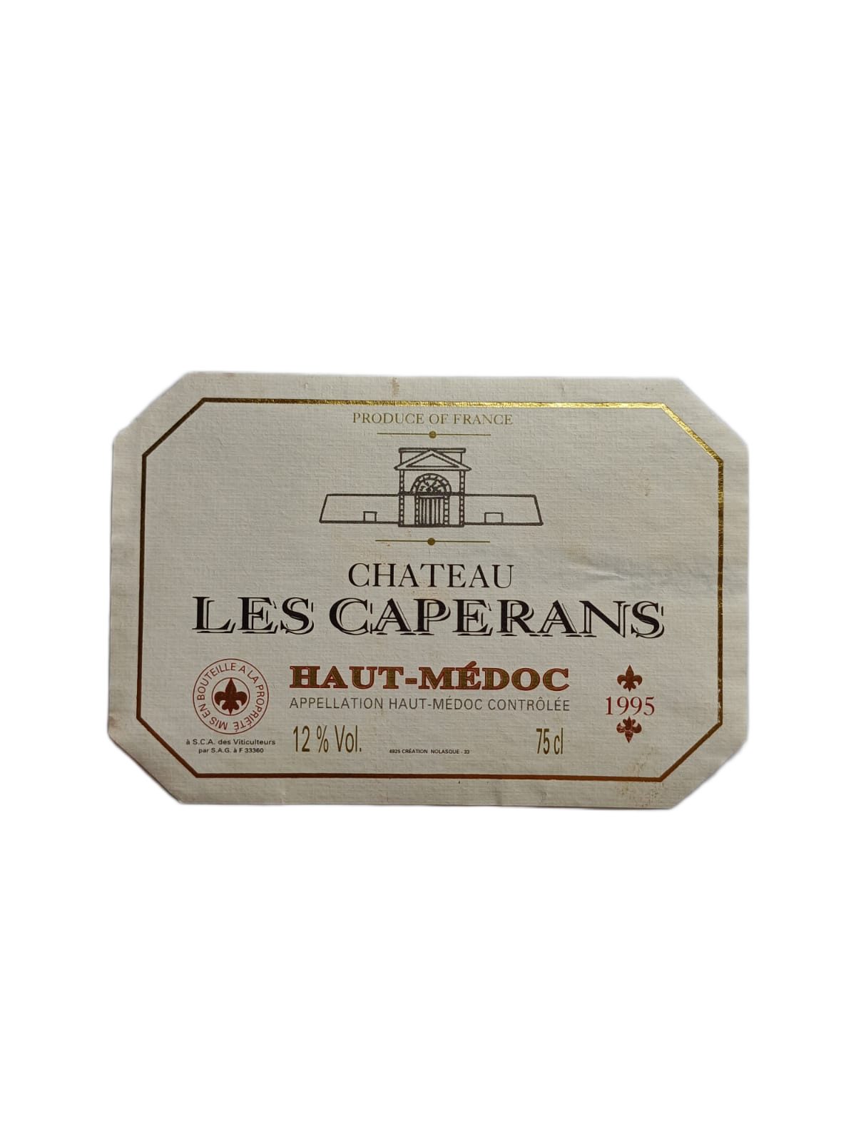 Étiquette vin Haut-Médoc 1995 – Château Les Caperans Vinaé