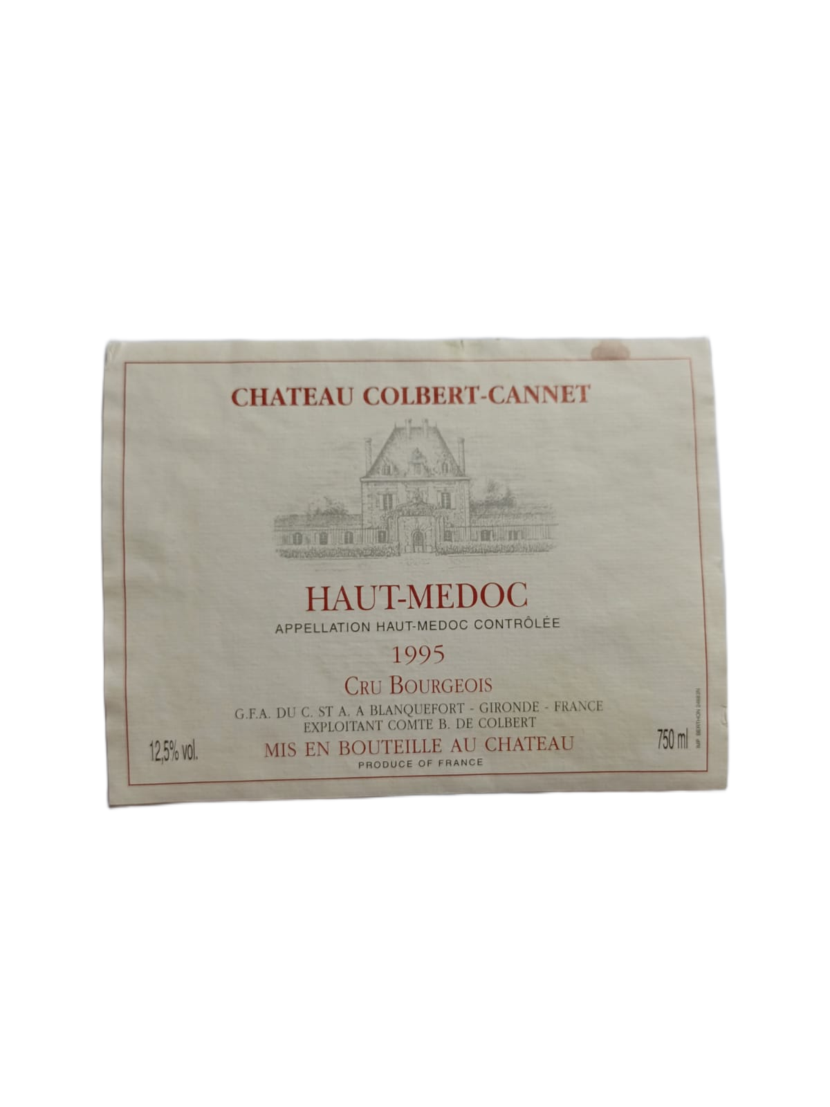 Étiquette vin Haut-Médoc 1995 – Château Colbert-Cannet Vinaé