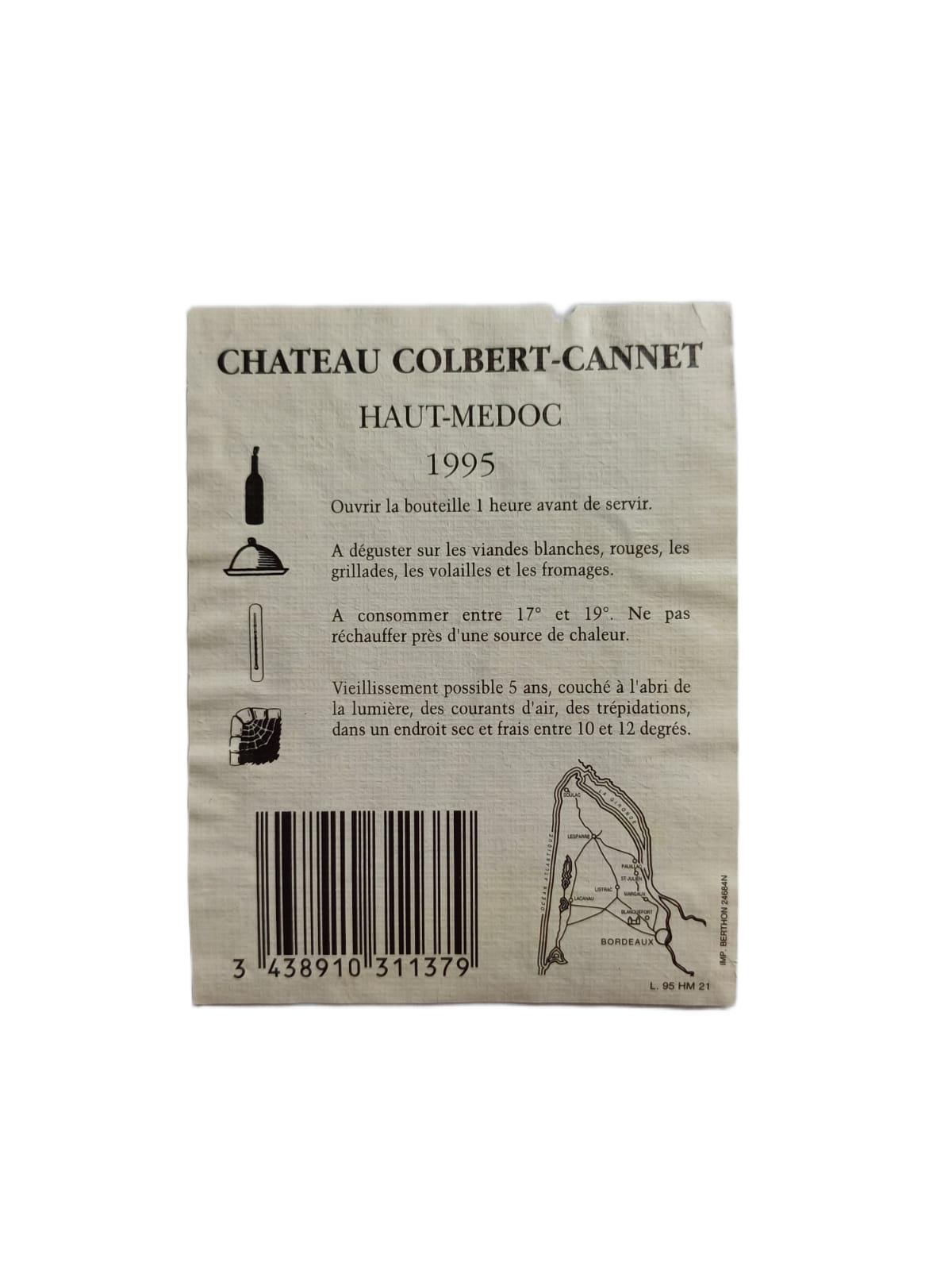 Étiquette vin Haut-Médoc 1995 – Château Colbert-Cannet Vinaé
