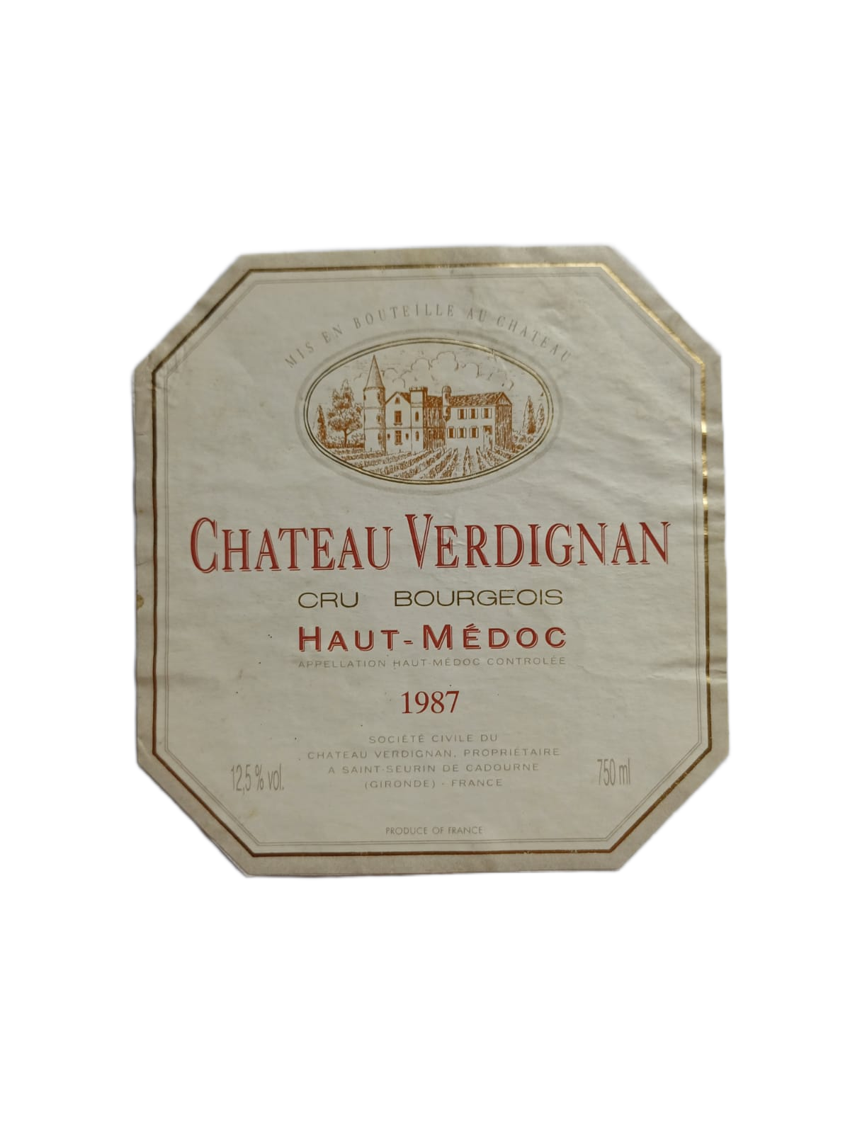 Étiquette vin Haut-Médoc 1987 – Château Verdignan Vinaé