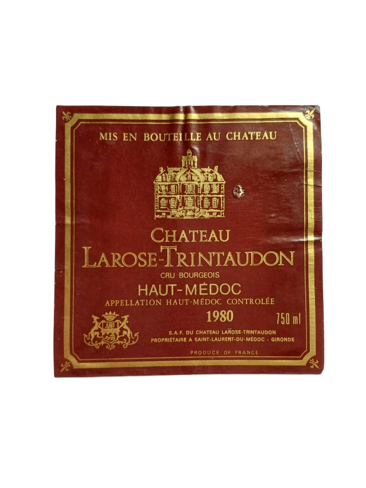Étiquette vin Haut-Médoc 1980 – Château Larose-Trintaudon Vinaé
