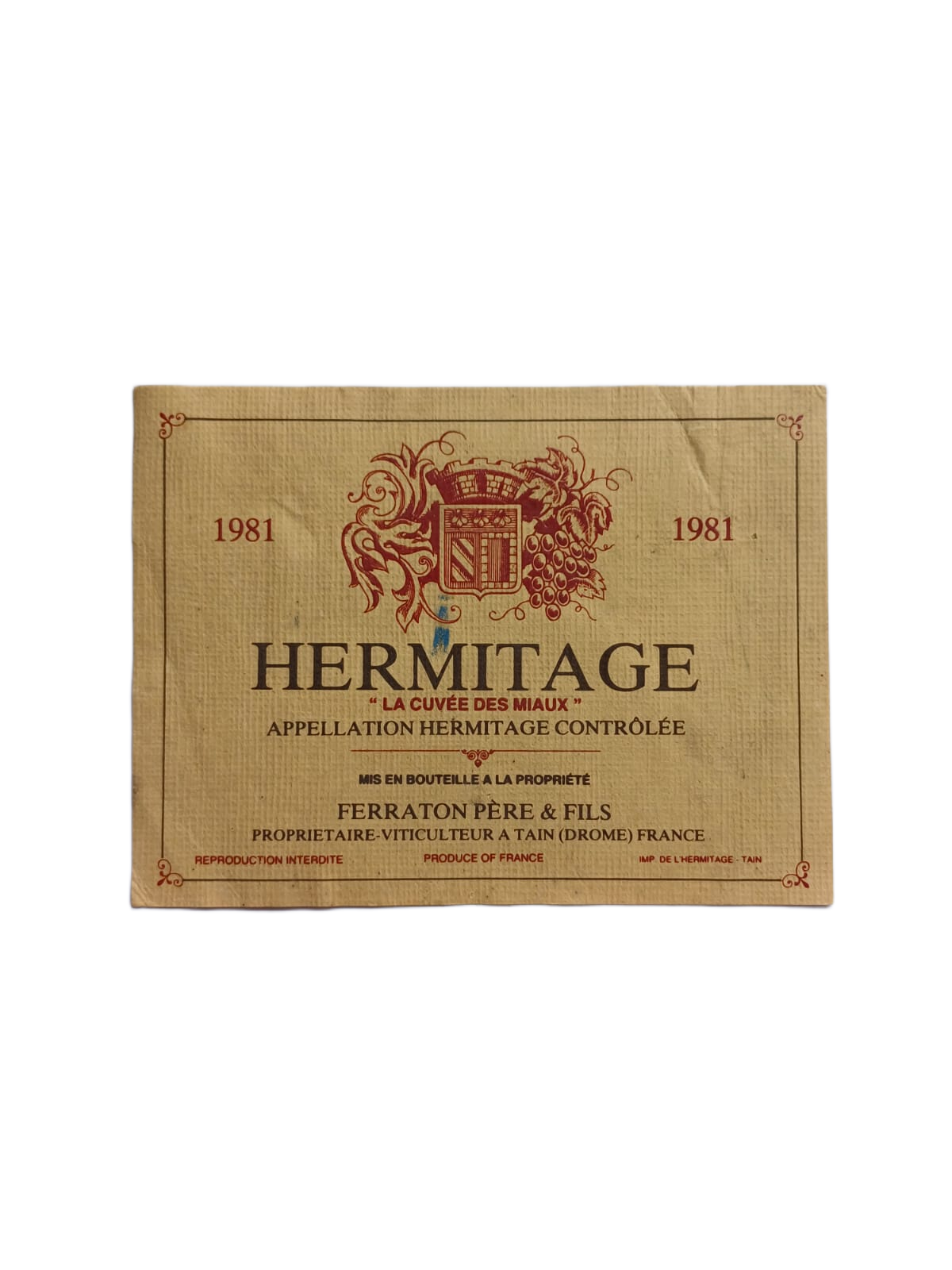 Étiquette vin Hermitage 1981 – Ferraton père et fils Vinaé