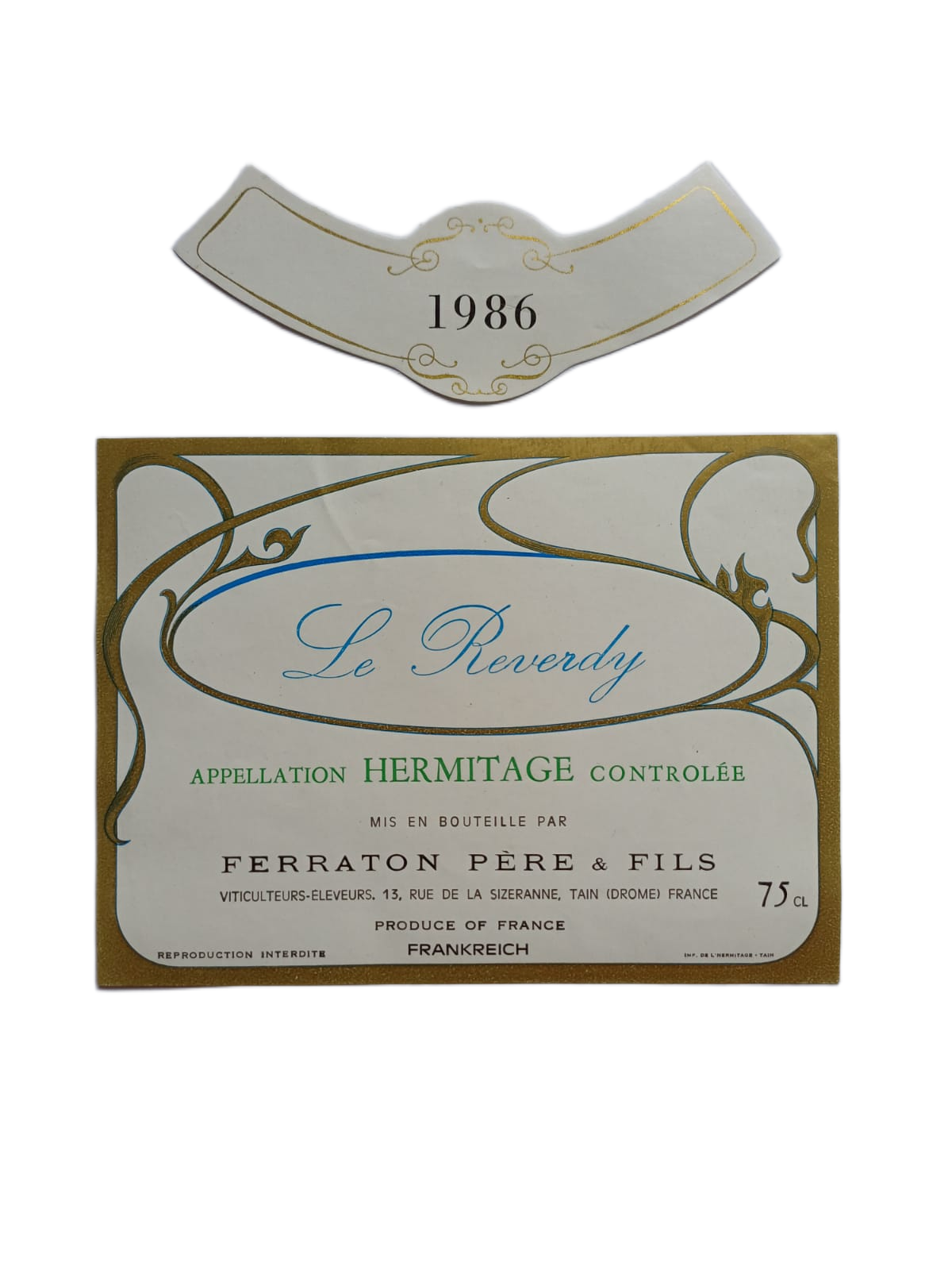 Étiquette vin Hermitage 1986 – Ferraton père et fils Vinaé