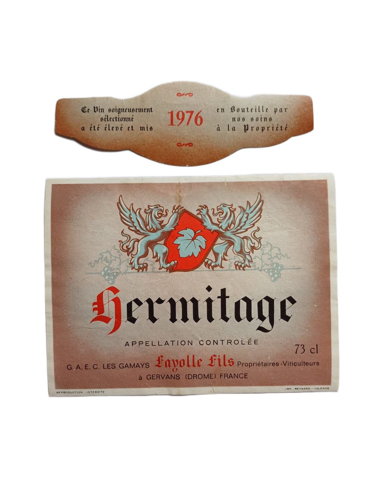 Étiquette vin Hermitage 1976 – Layolle fils Vinaé