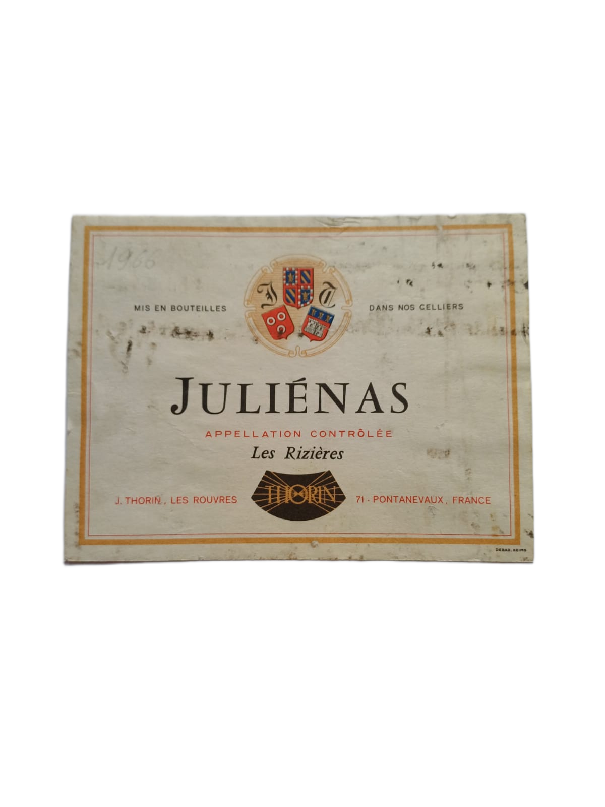 Étiquette vin Juliénas 1966 – J.Thorin Vinaé
