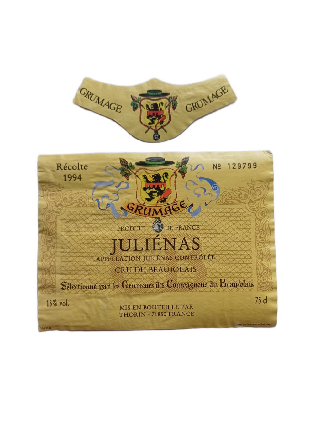 Étiquette vin Juliénas 1994 – Compagnons du Beaujolais Vinaé