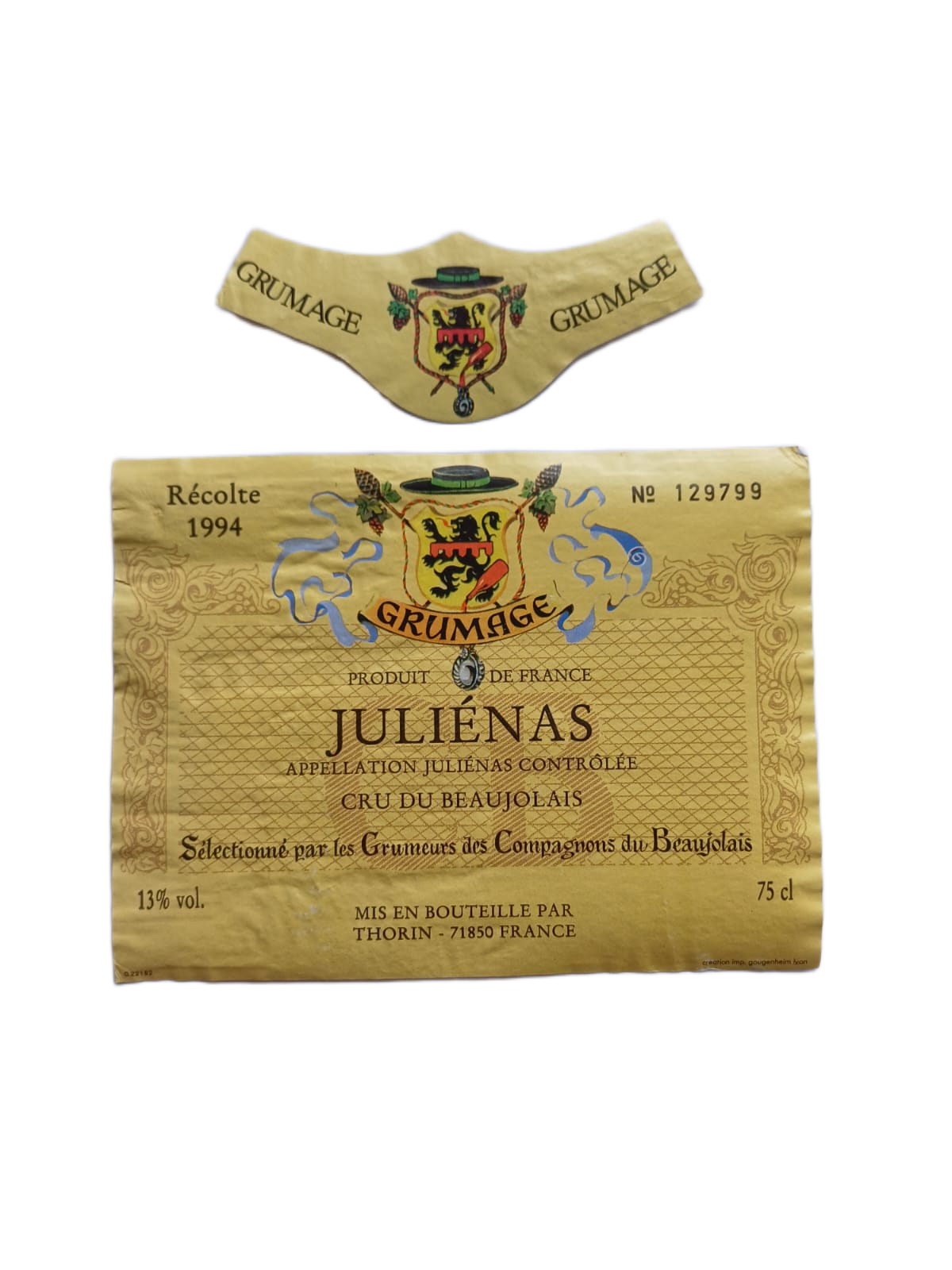 Étiquette vin Juliénas 1994 – Compagnons du Beaujolais Vinaé
