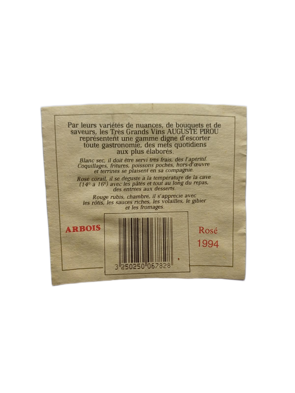 Étiquette vin Arbois 1994 – Les caves royales Vinaé
