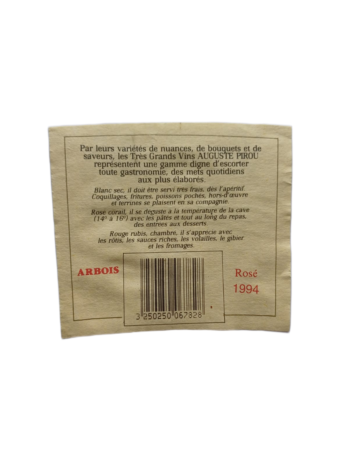 Étiquette vin Arbois 1994 – Les caves royales Vinaé
