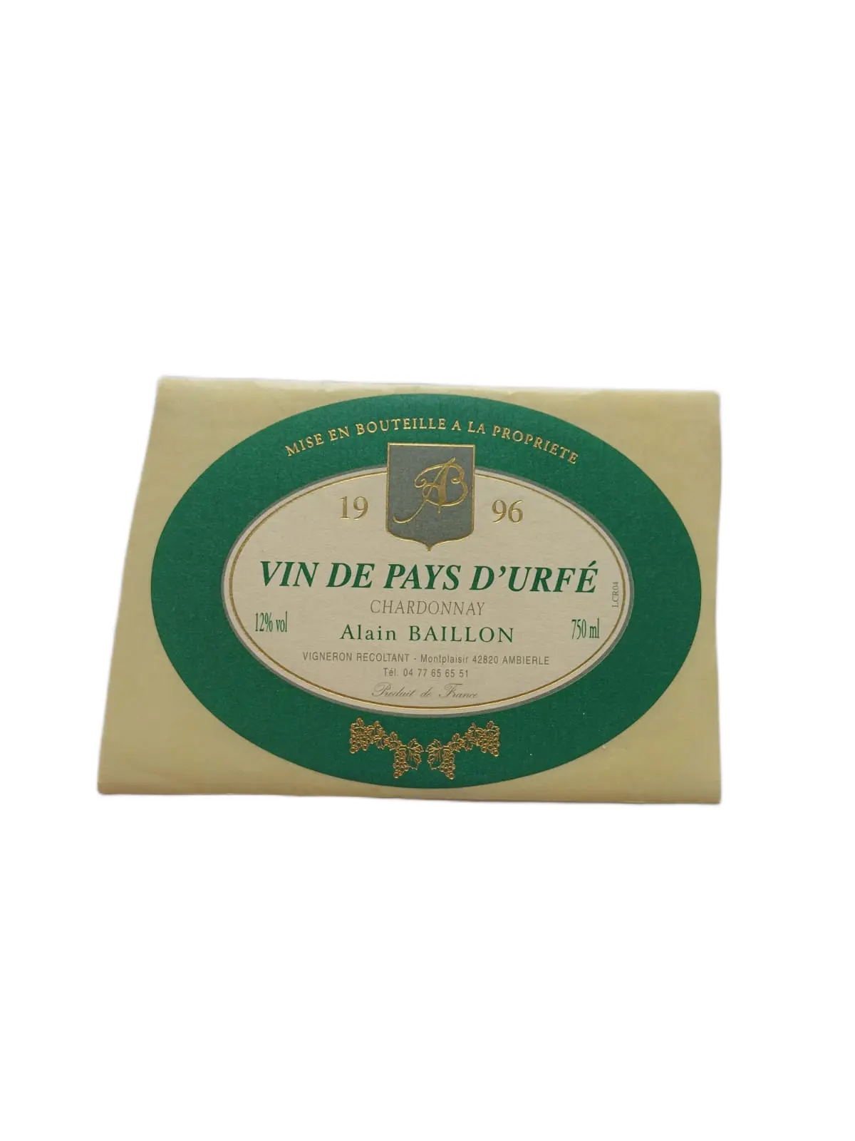 Étiquette vin de pays d'urfé 1996 – Alain Baillon Vinaé