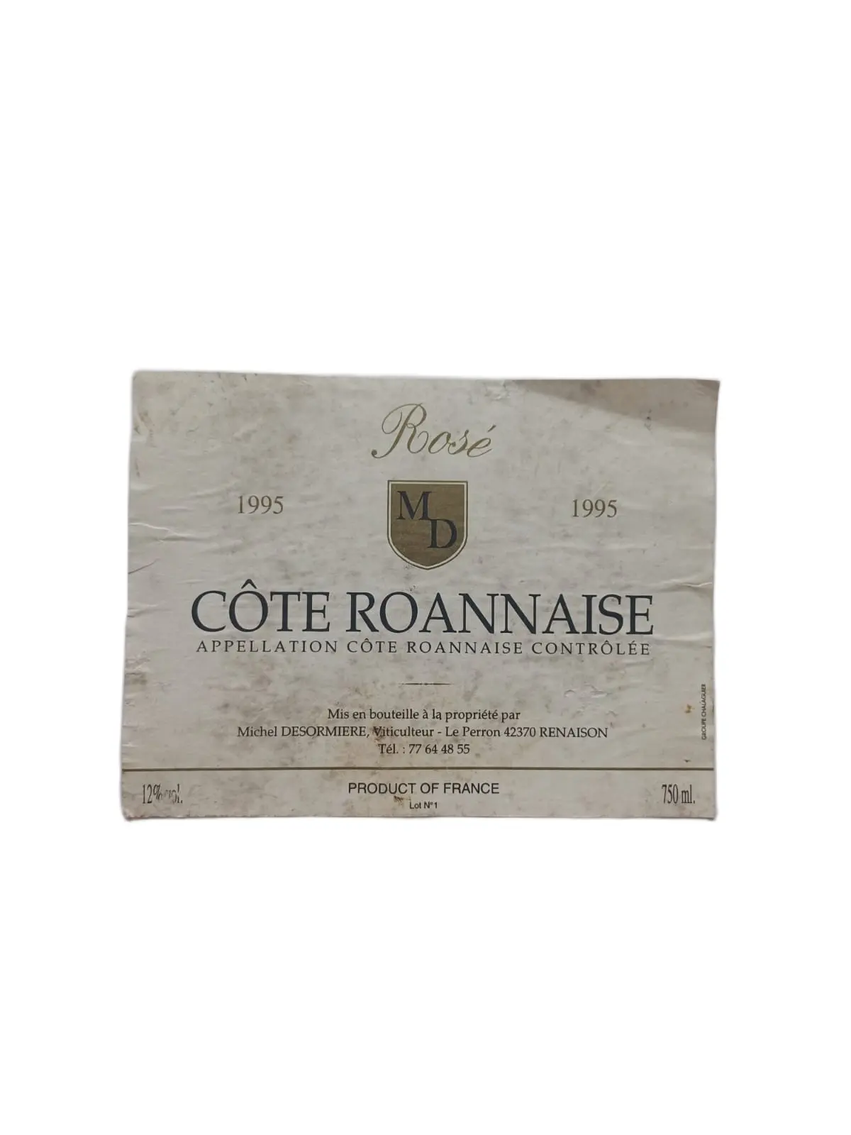 Étiquette vin Côte Roannaise 1995 – Michel Desormière Vinaé