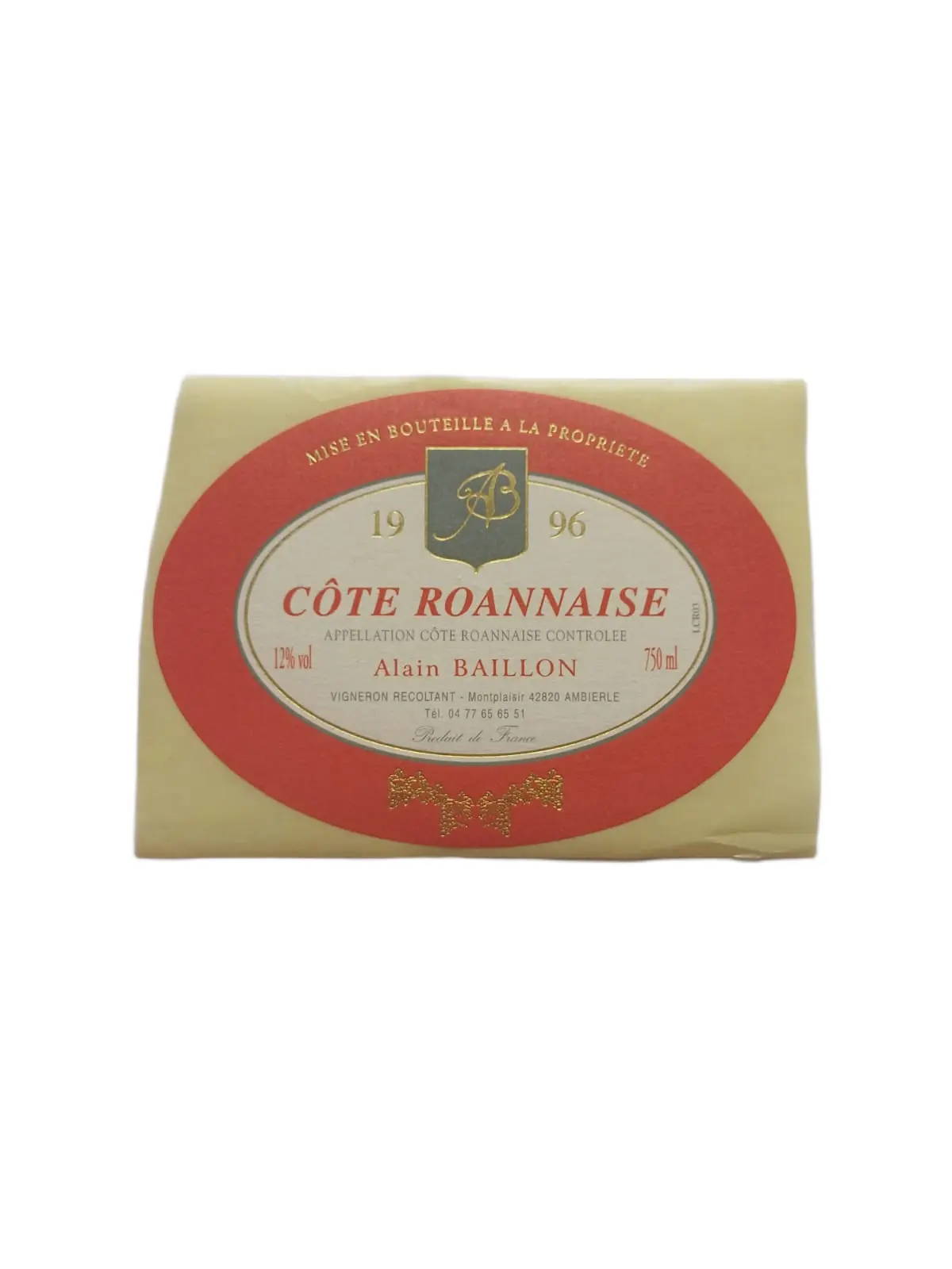 Étiquette Côte vin Roannaise 1996 – Alain Baillon Vinaé