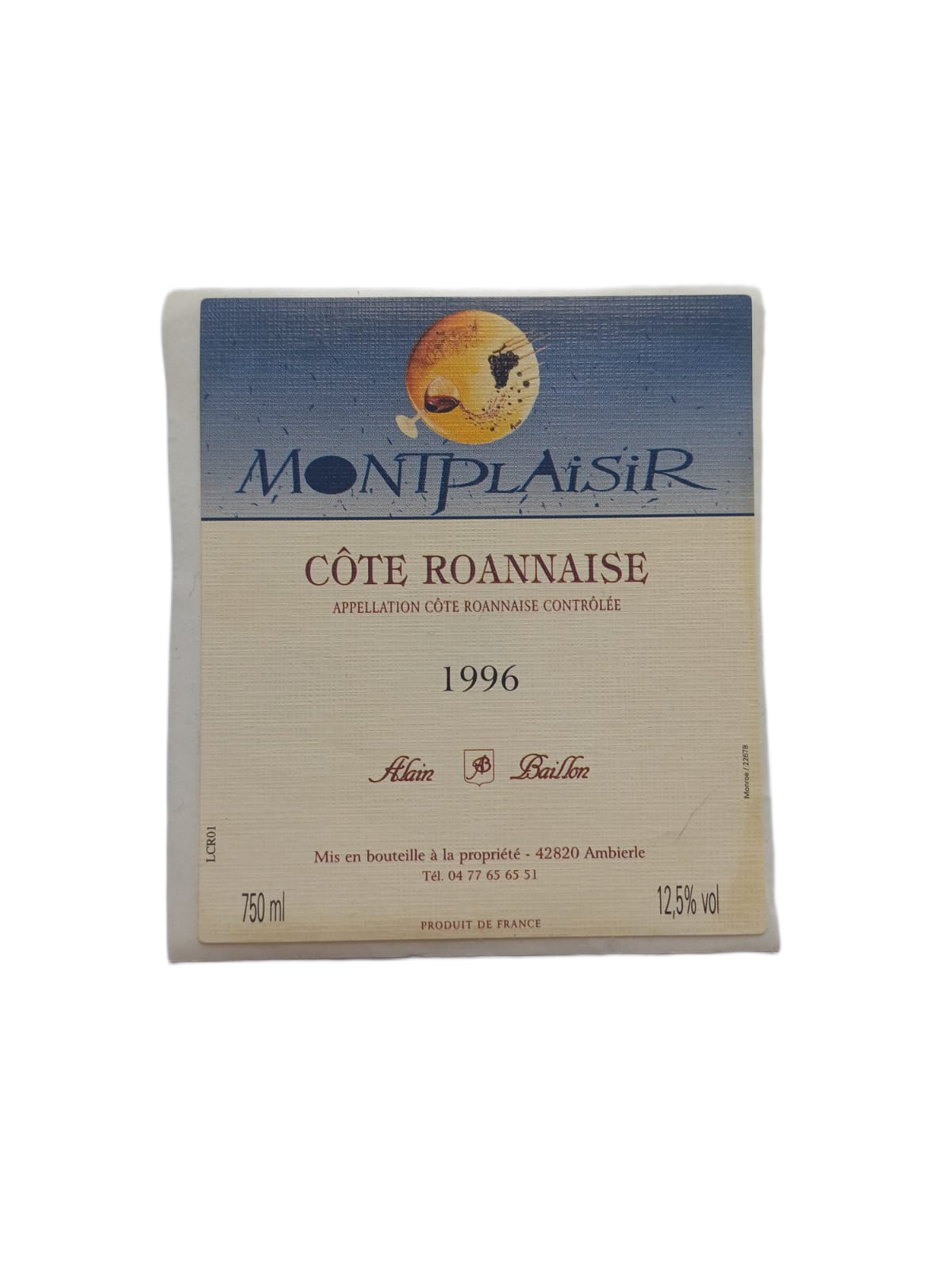 Étiquette vin Côte Roannaise 1996 – Alain Baillon Vinaé
