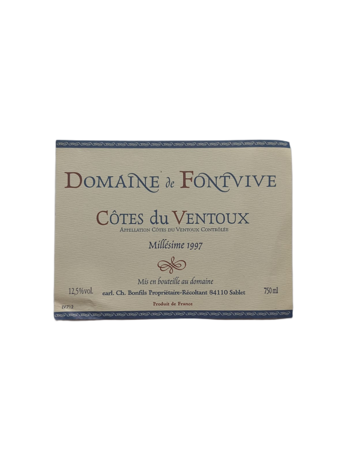 Étiquette vin Côtes-du-Ventoux 1997 – Domaine de Fontvive Vinaé