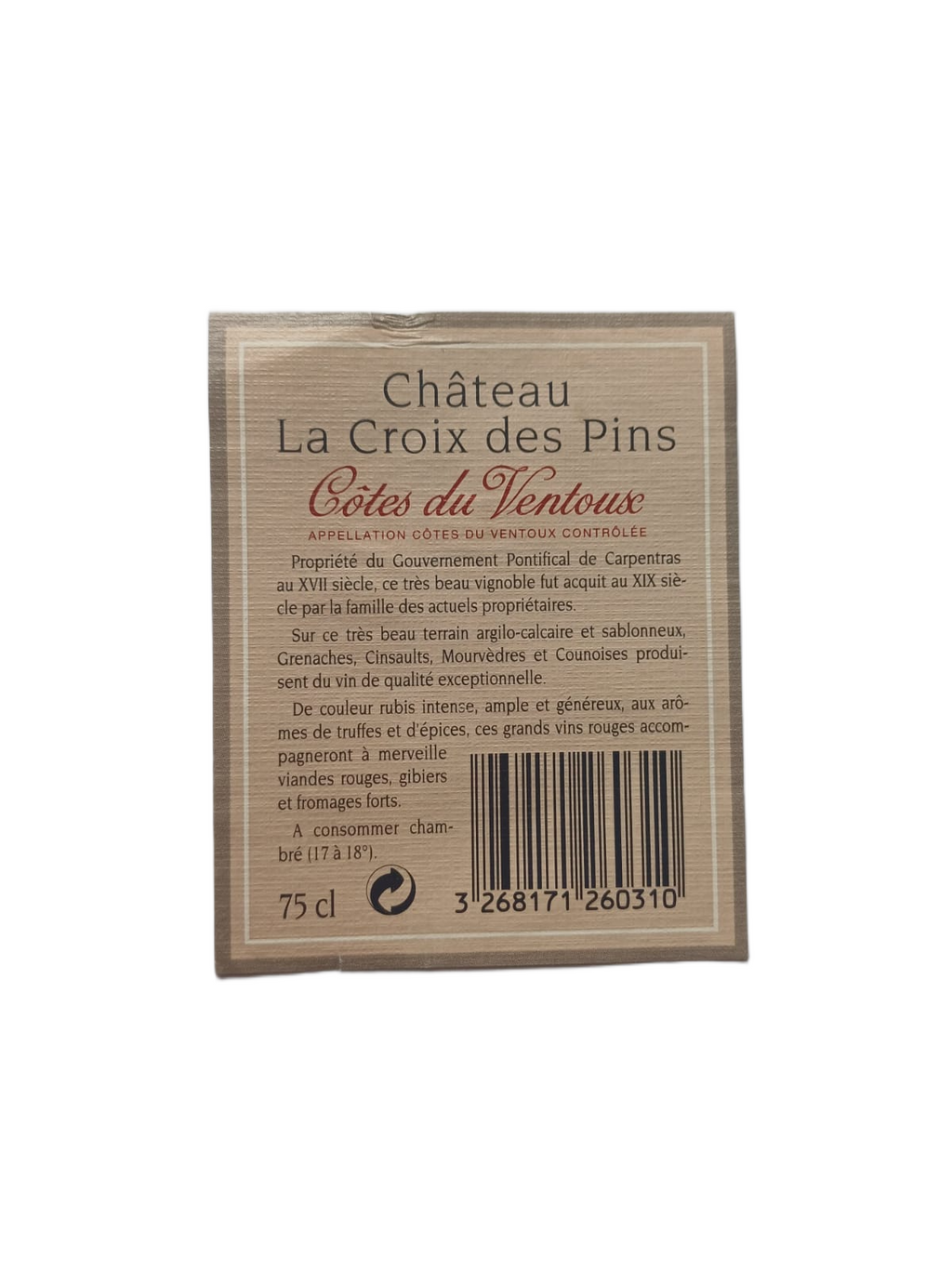 Étiquette vin Côtes-du-Ventoux 1991 – Château La Croix des Pins Vinaé