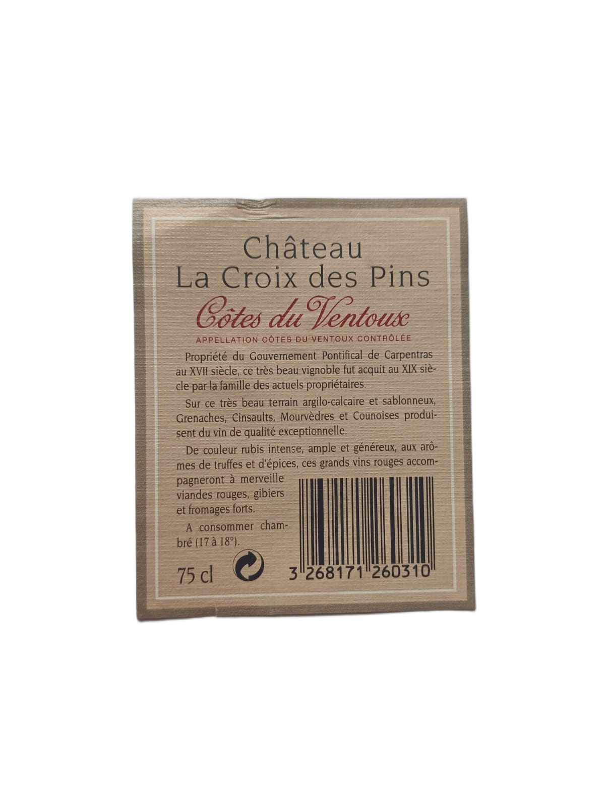 Étiquette vin Côtes-du-Ventoux 1991 – Château La Croix des Pins Vinaé