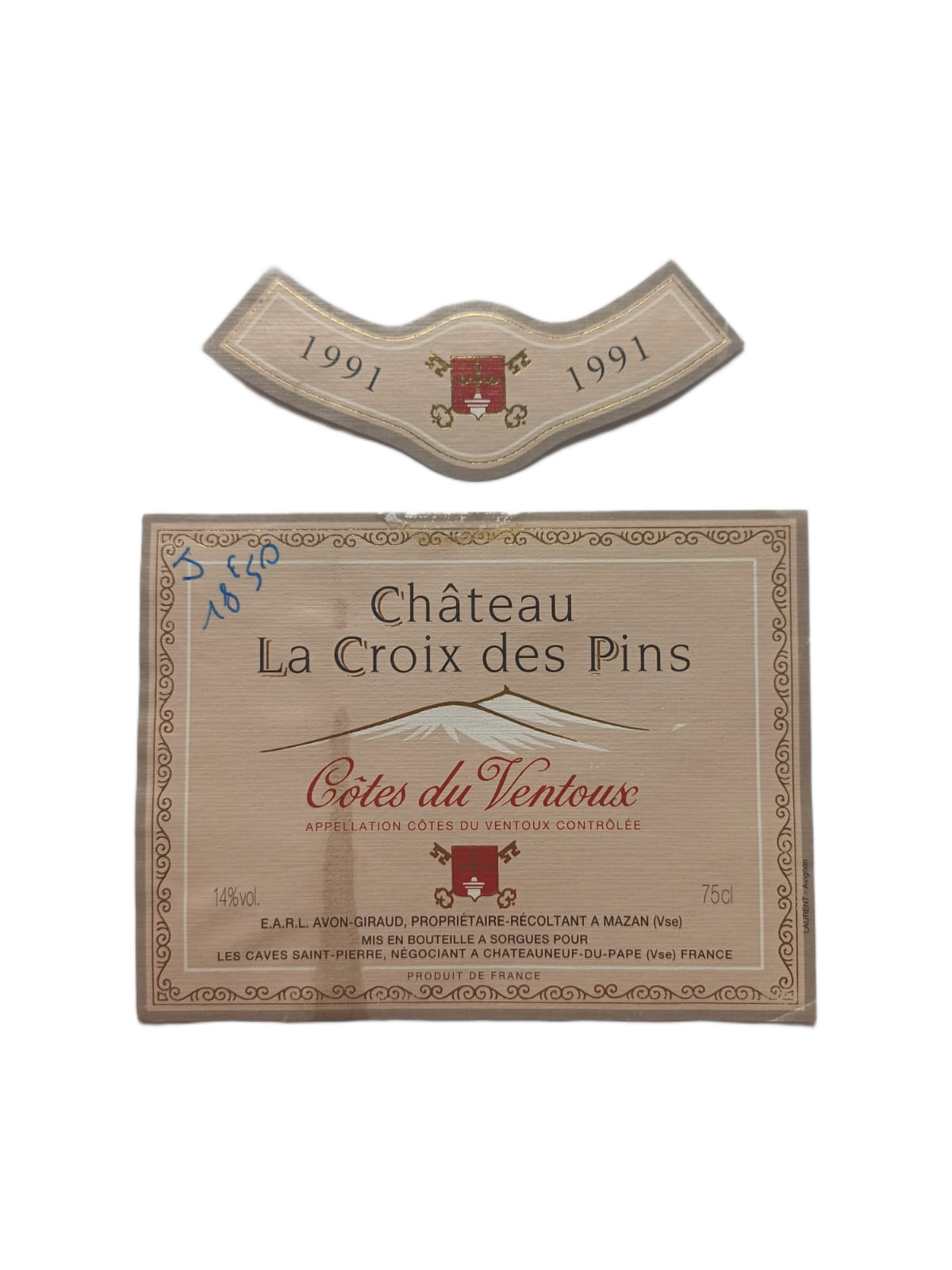 Étiquette vin Côtes-du-Ventoux 1991 – Château La Croix des Pins Vinaé