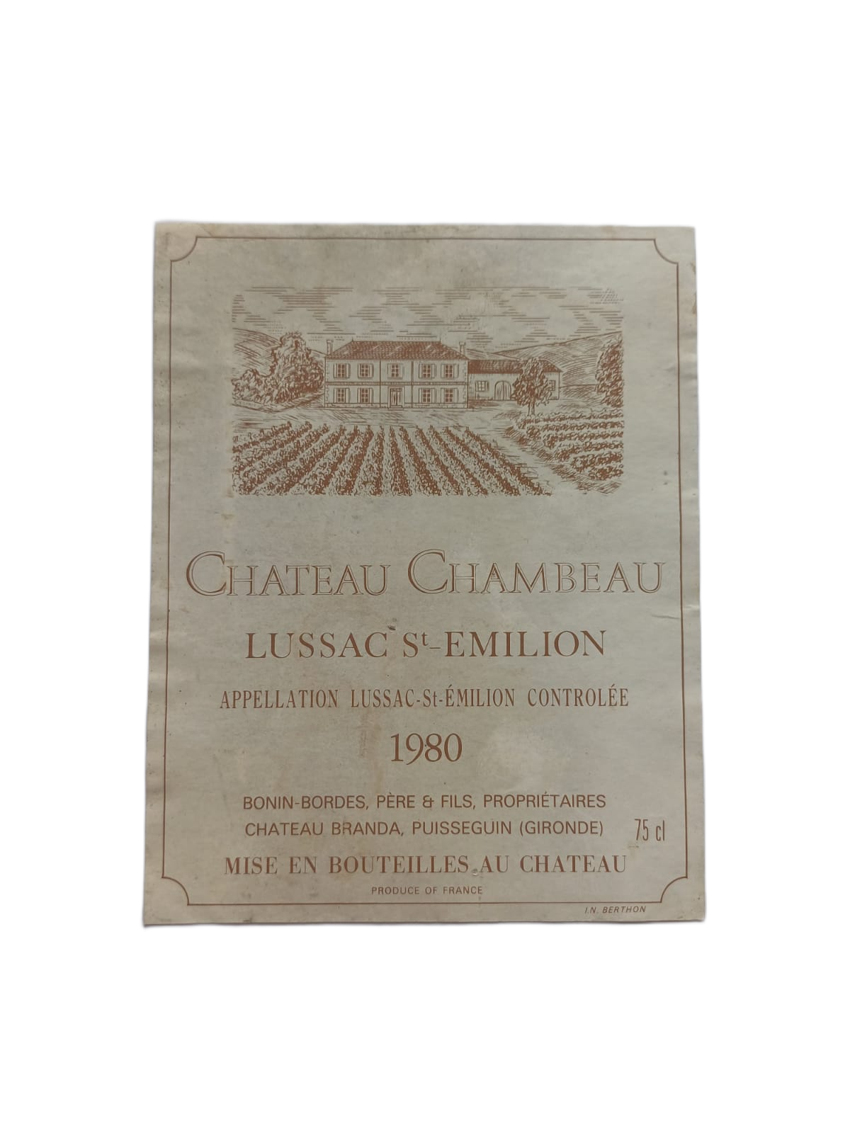 Étiquette vin Lussac Saint-Émilion 1980 – Château Chambeau Vinaé