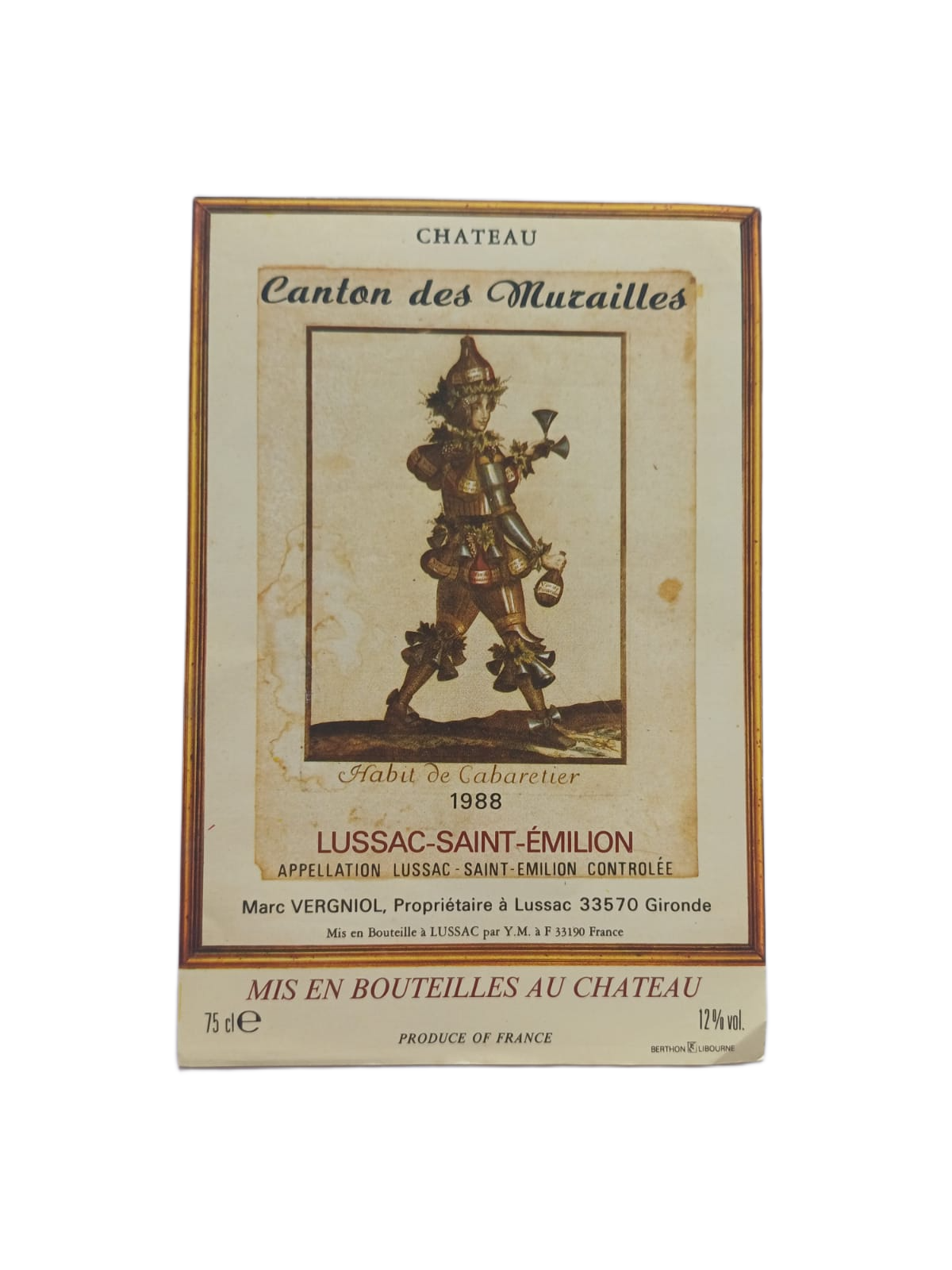 Étiquette vin Lussac Saint-Émilion 1988 – Château Canton des Murailles Vinaé