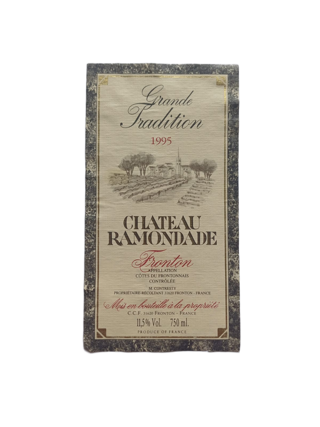 Étiquette vin Fronton 1995 – Château Ramondade Vinaé