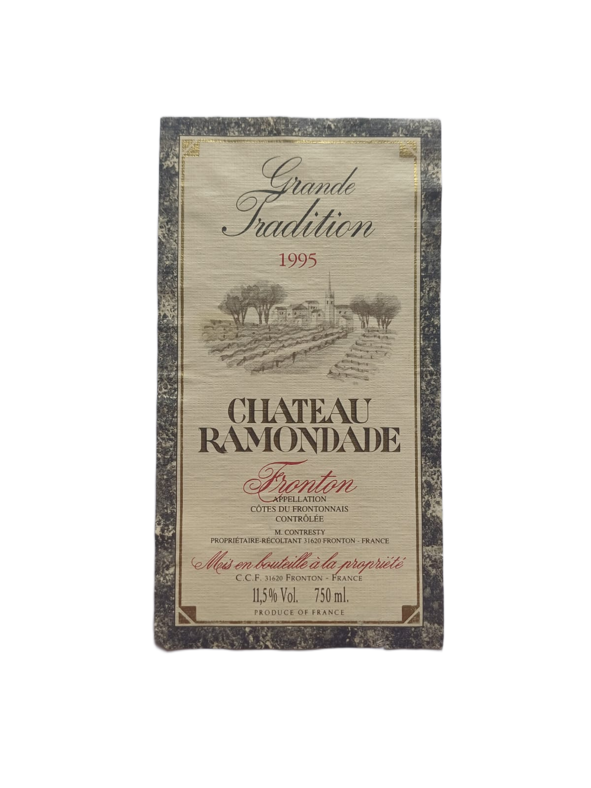 Étiquette vin Fronton 1995 – Château Ramondade Vinaé