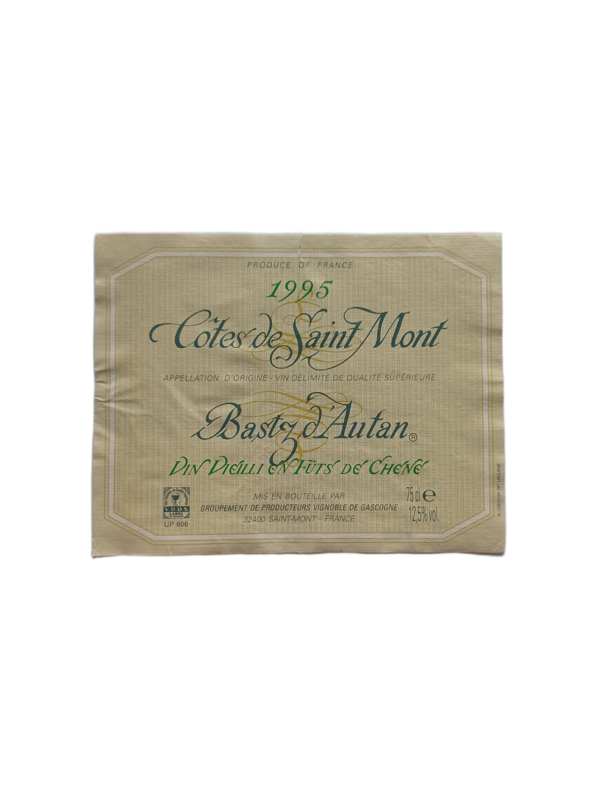 Étiquette vin Gers 1995 – Côtes de Saint Mont Vinaé