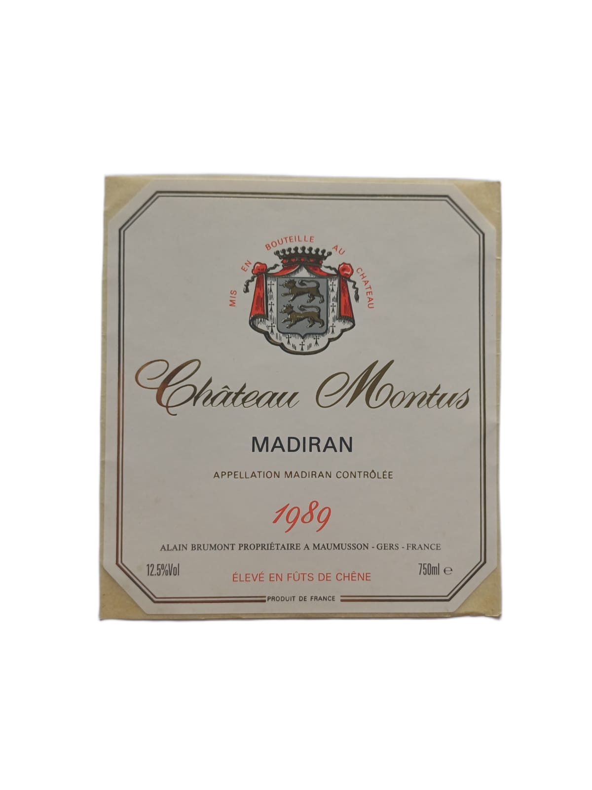 Étiquette vin Gers 1989 – Château Montus Madiran Vinaé