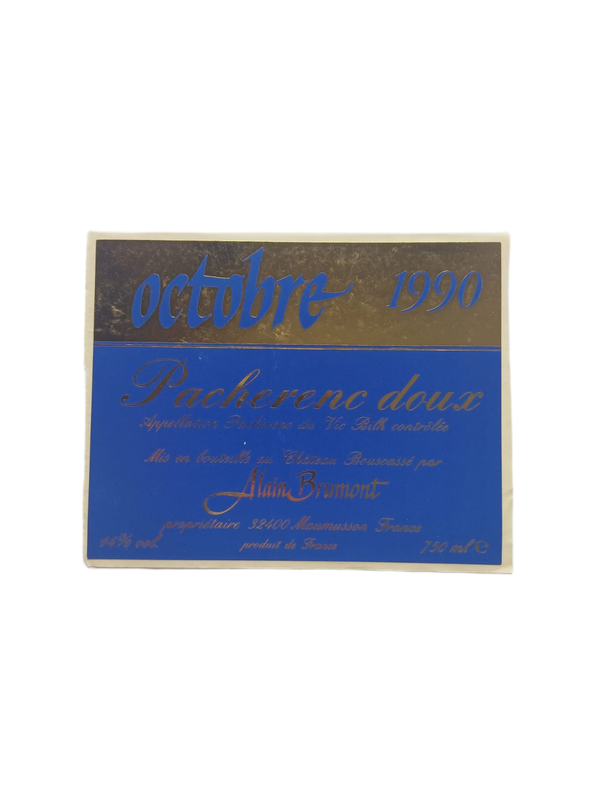 Étiquette vin Gers 1990 – Pacherenc Alain Brumont Vinaé